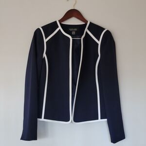​Black Label by Evan-Picone | Navy & White Piping Open-Front Blazer Size 6